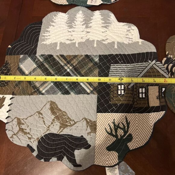 Rustic Lodge Cabin Quilted Placemats Set Of 4 Deer & Bear Design - Picture 6 of 6